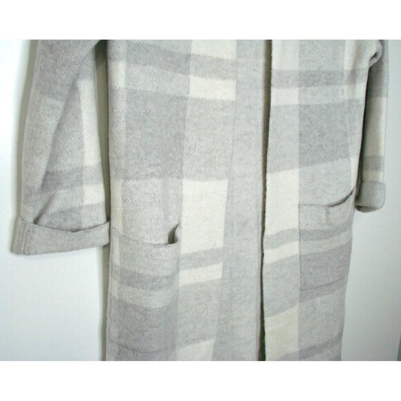 Cyrus Womens Lg Sweater Gray Plaid Open Front Long Cardigan Duster Soft Pockets - Picture 2 of 12